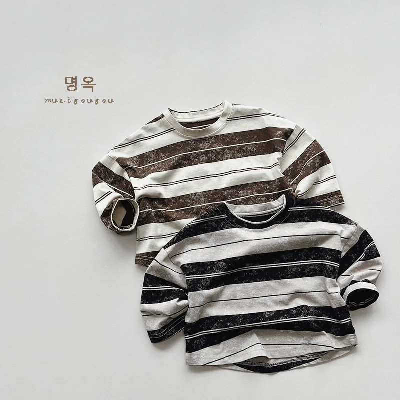 

HZMY-Vintage stripe~Old Style Children's StripesTT-shirt2024Spring New Boys and Girls Versatile Personality Tops