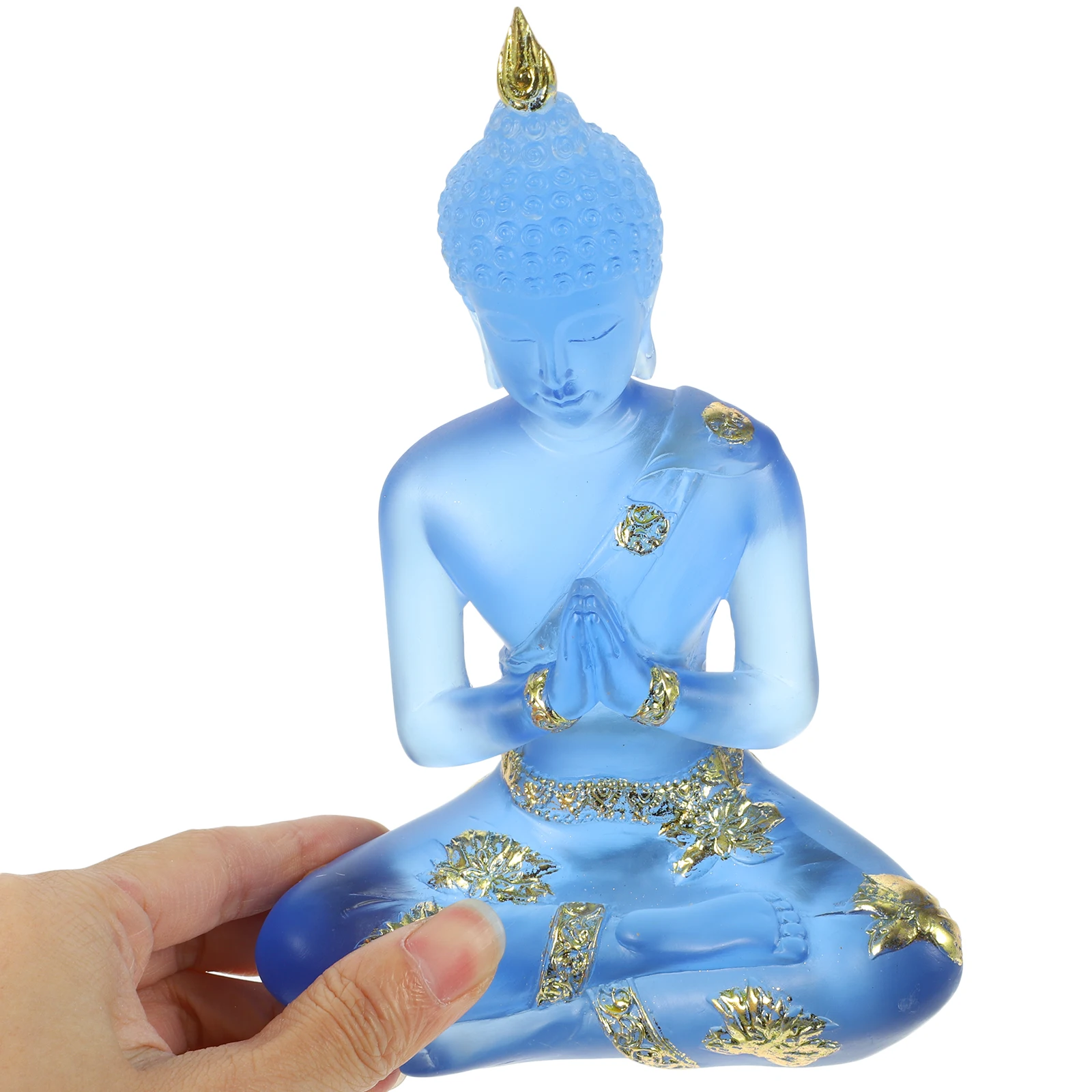 

Resin Buddha Statue Seated Blue Figurine Retro Decor Desktop Adorn Water Glass Paste Compact Size Smooth Surface