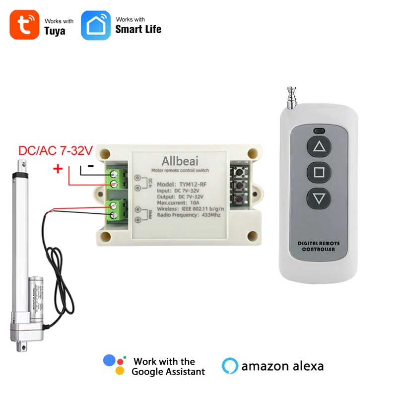 Contrôleur de moteur d'actionneur linéaire électrique Wifi, DC12V 24V 32V, télécommande RF433, fonctionne avec Tuya Smart Life, Alexa et Google home