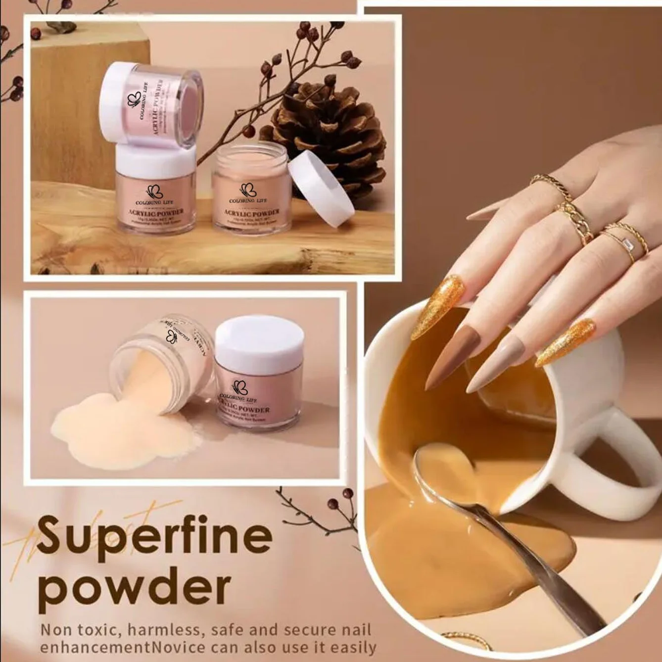 12-Farben 10g 0,35Oz 3-in-1 Kristall Nagelpulver Nude Acryl Nagelpulver Set Verlängerung/Tauchen/Schnitzen DIY Salon-Level Maniküre *