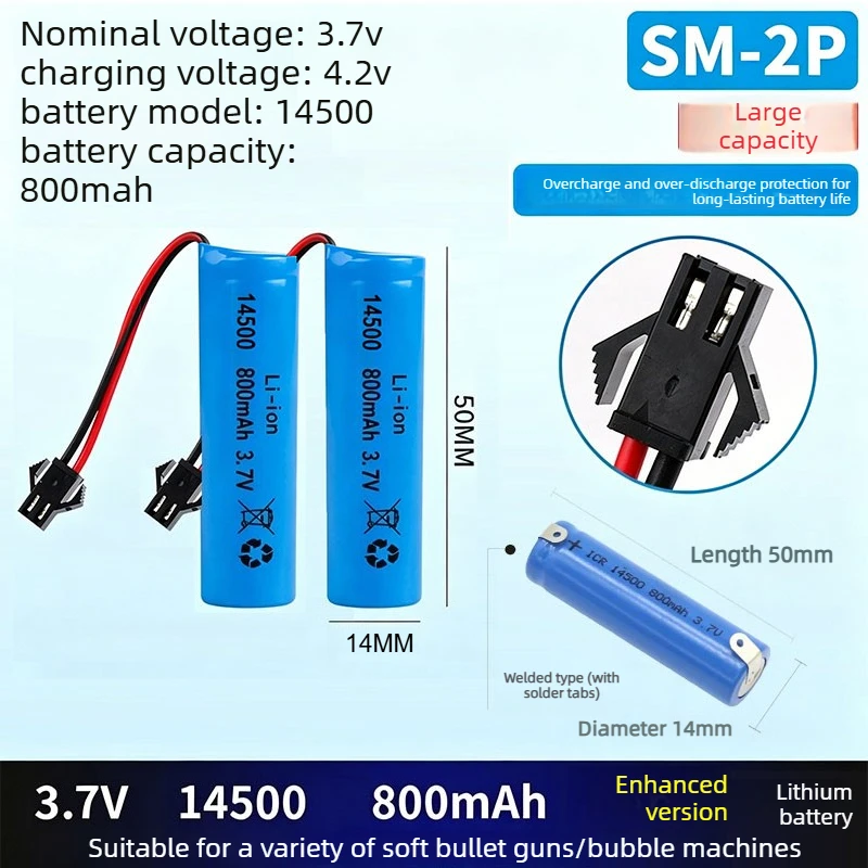 ICR14500 lithium ion battery、800mAh 3.7V、with solder tabs、for electric shaver trimmer、DIY repair replacement