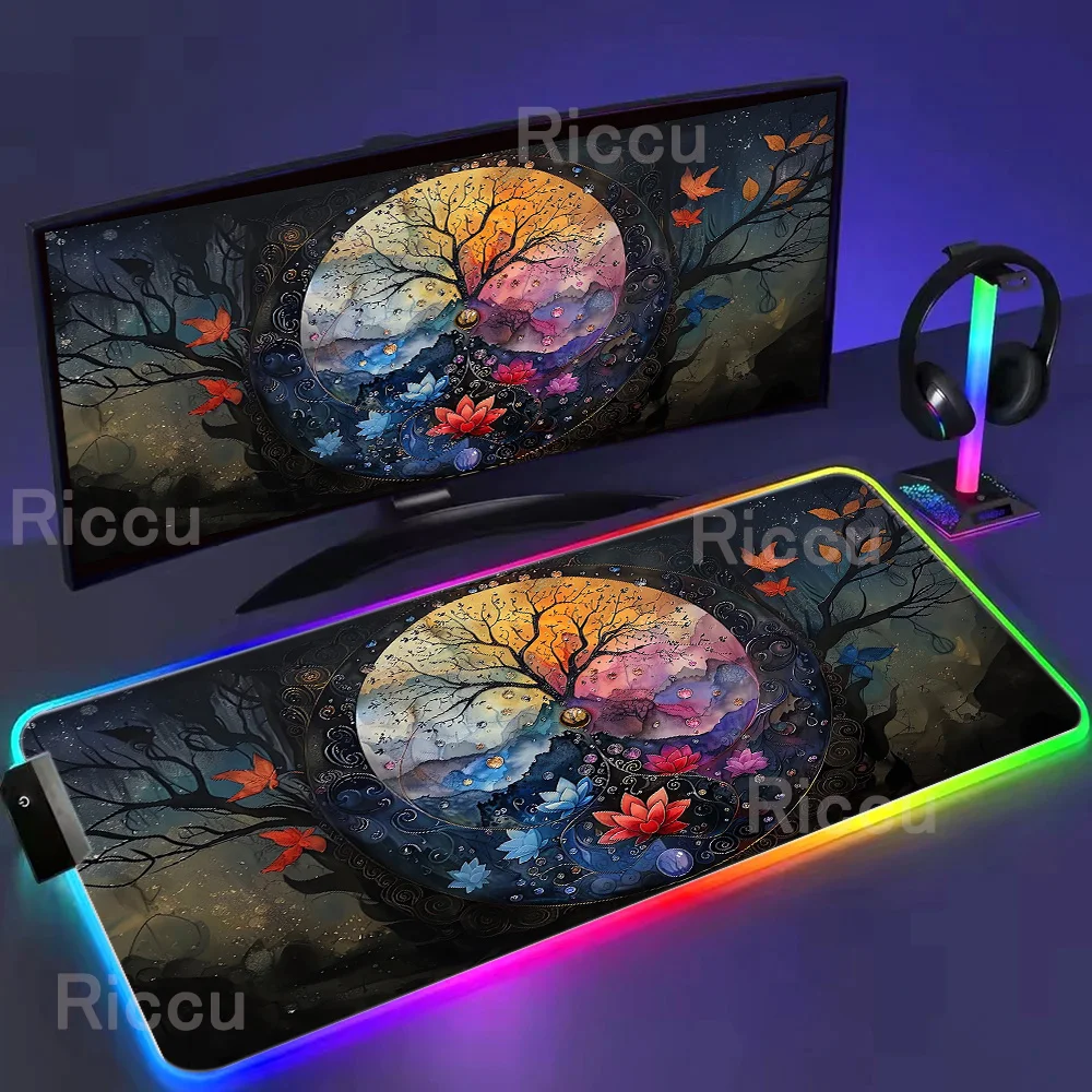 

Led Large Desk Mat Fantasy Moon and Sun Landscape Rgb Mousepad Carpet with Backlight Mausepad Keyboard Laptop Colorful Mouse Pad