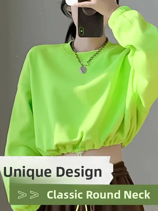 

Casual Dance Sweatirt round Ne Fitn Sportswear Women's ort Length Top with Dstring Meveen Commute Sle Loose Fit