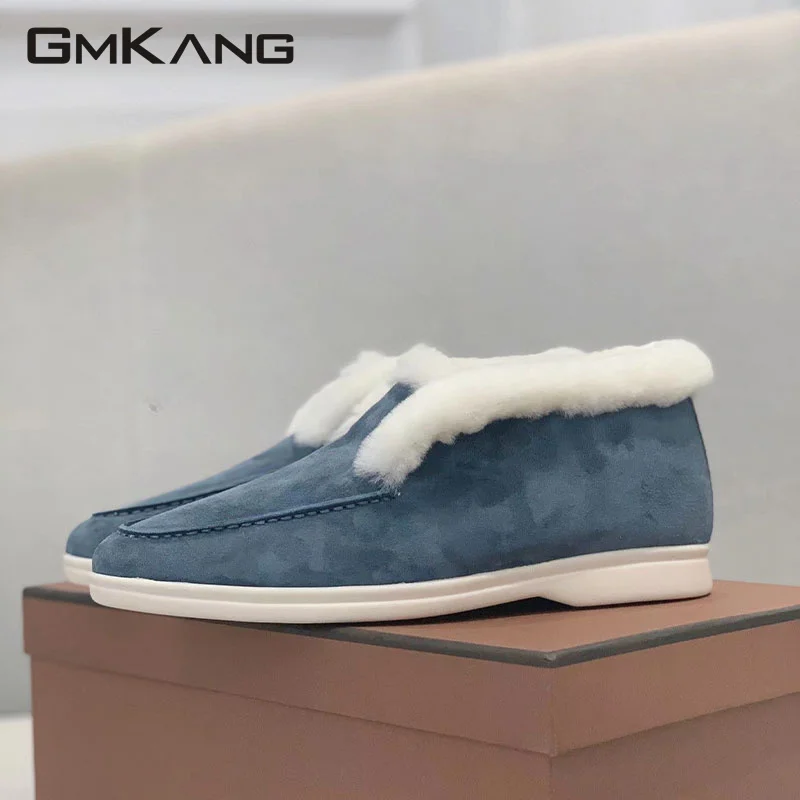 Winter High Top Fur Snow Boots Women Men Kid Suede Wool Warm Comfy Slip-On Walk Flat Shoes Ankle Boots Female Plus Size 35-45