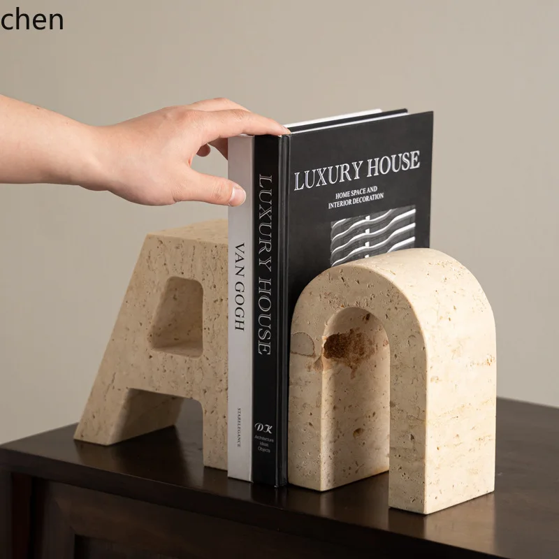 BJ-20 Yellow Travertine Bookend Ornament Living Room Open Shelf Bedroom Bookshelf Soft Decoration High-end Accessories