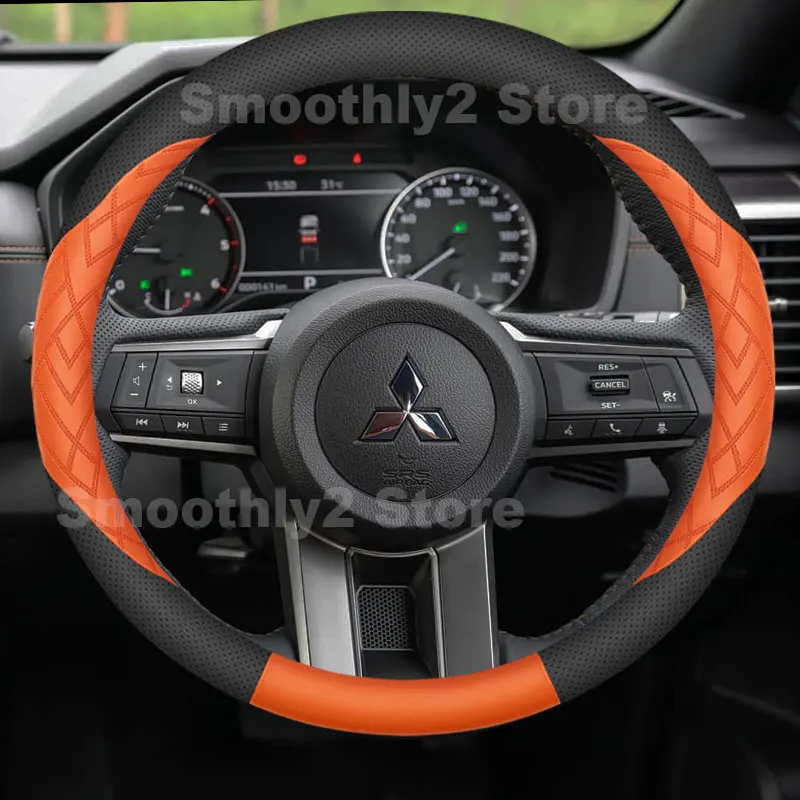 Leather Car Steering Wheel Cover For Mitsubishi Triton L200 2024 2025 2026 Pickup Interior Accessories