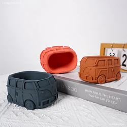 3D Van Bus Flower Pot Silicone Mold  DIY Vintage Car Crafts Resin Planter Cement Storage Box Gypsum Candle Jar Mould Home Decor