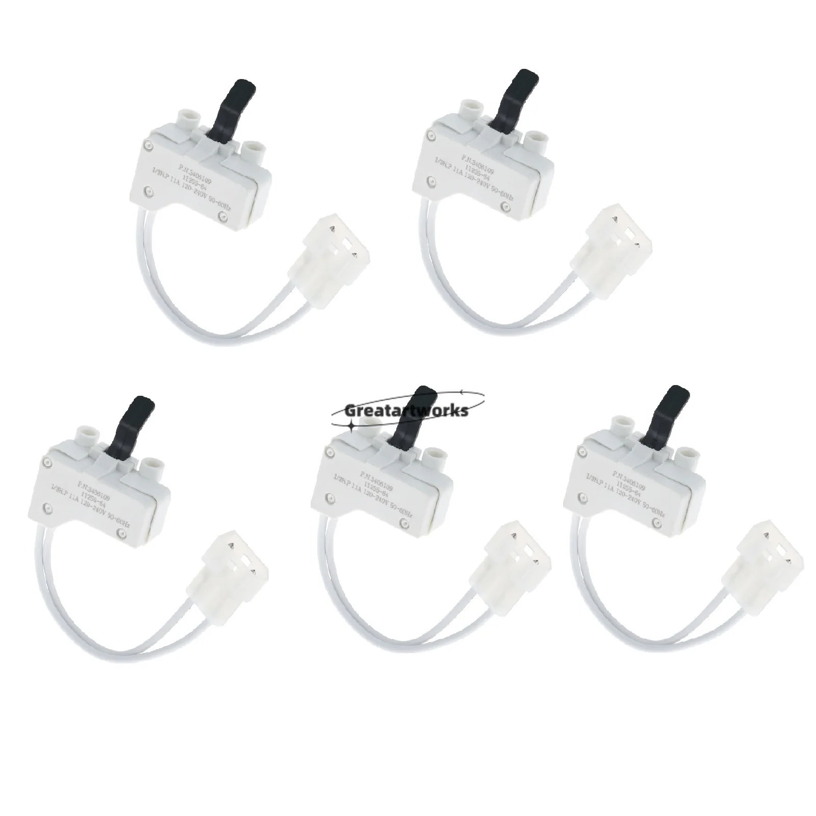 5pcs/set 3406109 Dryer Door Switch  Replacement Compatible with Whirlpool Kenmore Sears Maytag 3405100/3405101/3406100/ 3406101