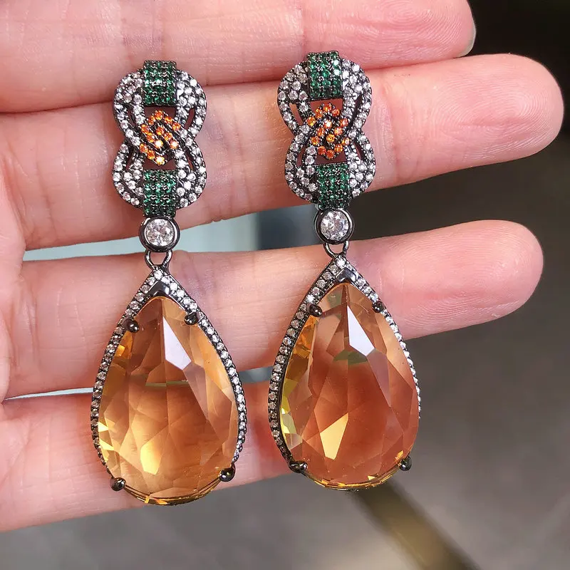 Bilincolor Mode Vintage Große Gelb Cubic Zirkon Ohrring für Frauen – Detail 6