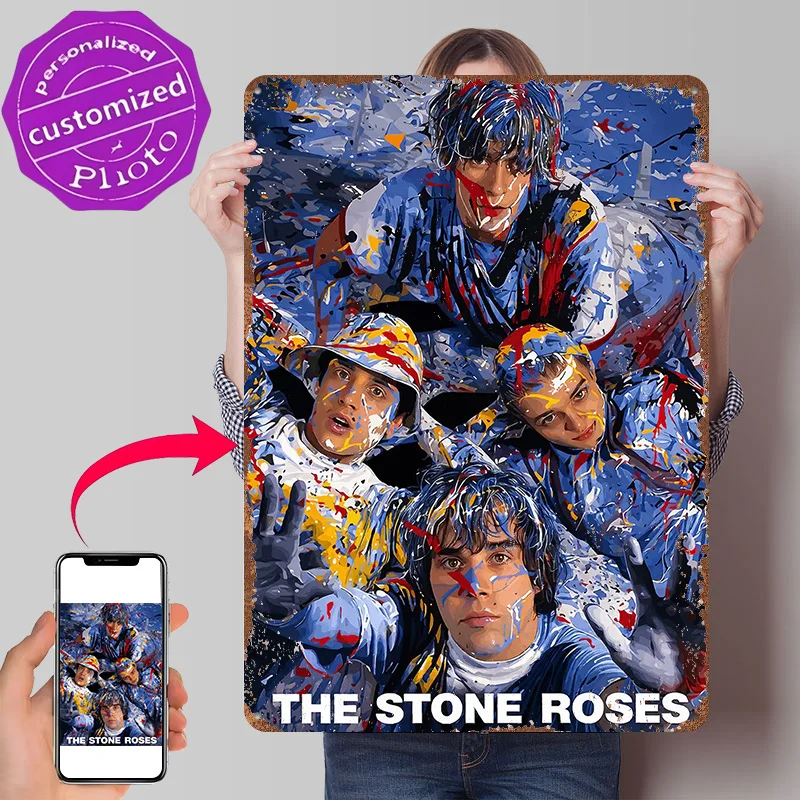 The Stone Roses Paint Splatter 3D Printed Texture Poster Personalized Wall Art Retro Metal Tin Signs for Garage Decorations Home