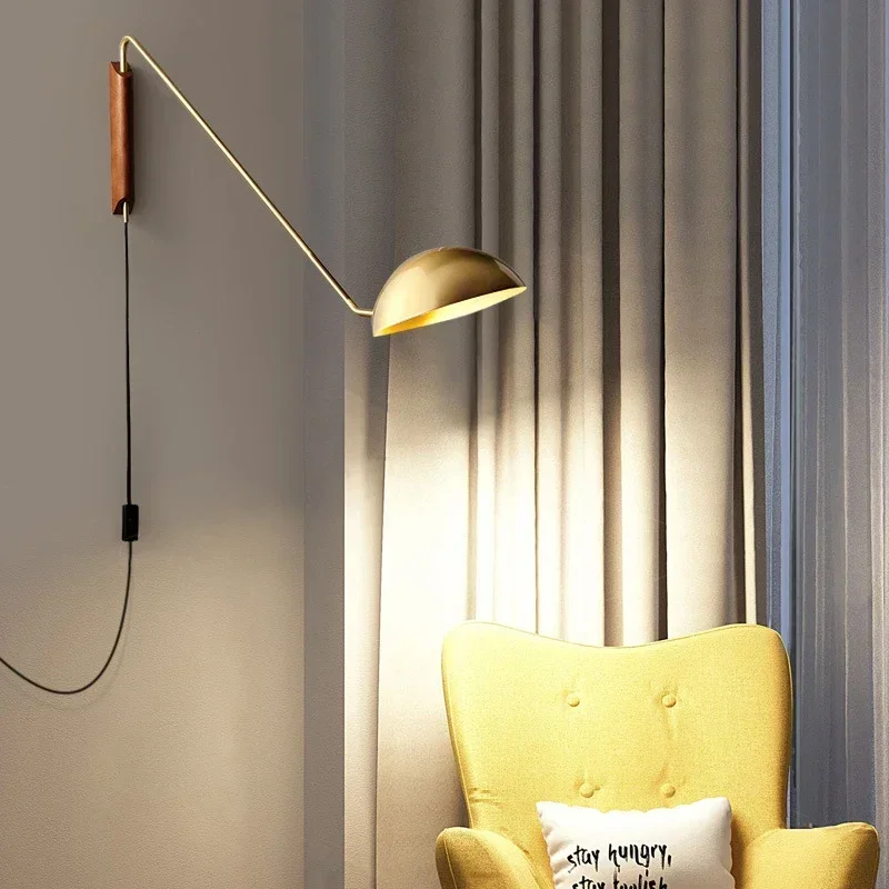 

Minimalist Golden Wall Lamp American Style Long Arm Wall Light for Living Bedroom Bedside Sconce Adjustable Study Reading Lamp
