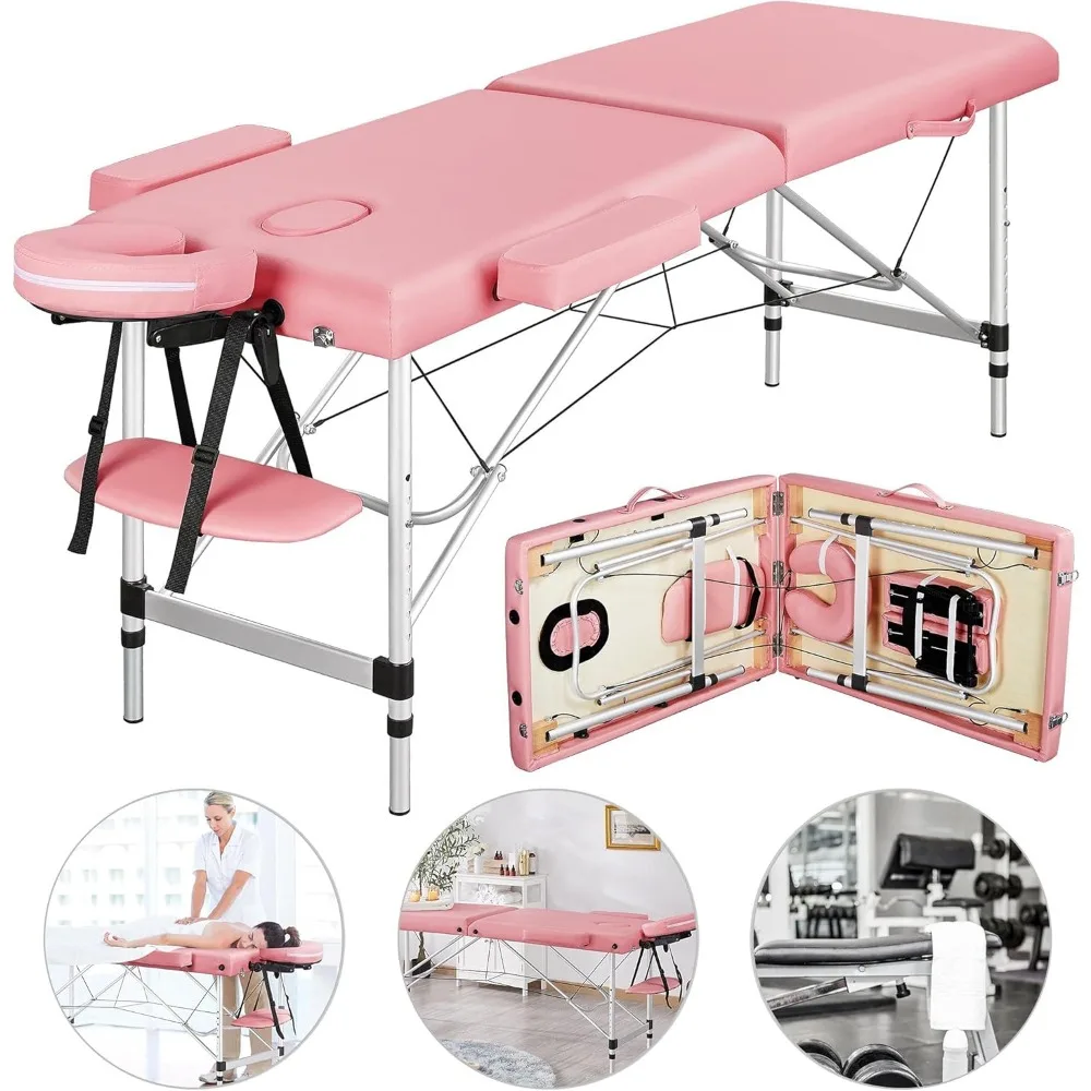 Mesa de massagem com fezes, cadeira giratória ajustável, alumínio Salon Bed, Spa Therapy, 2 seções