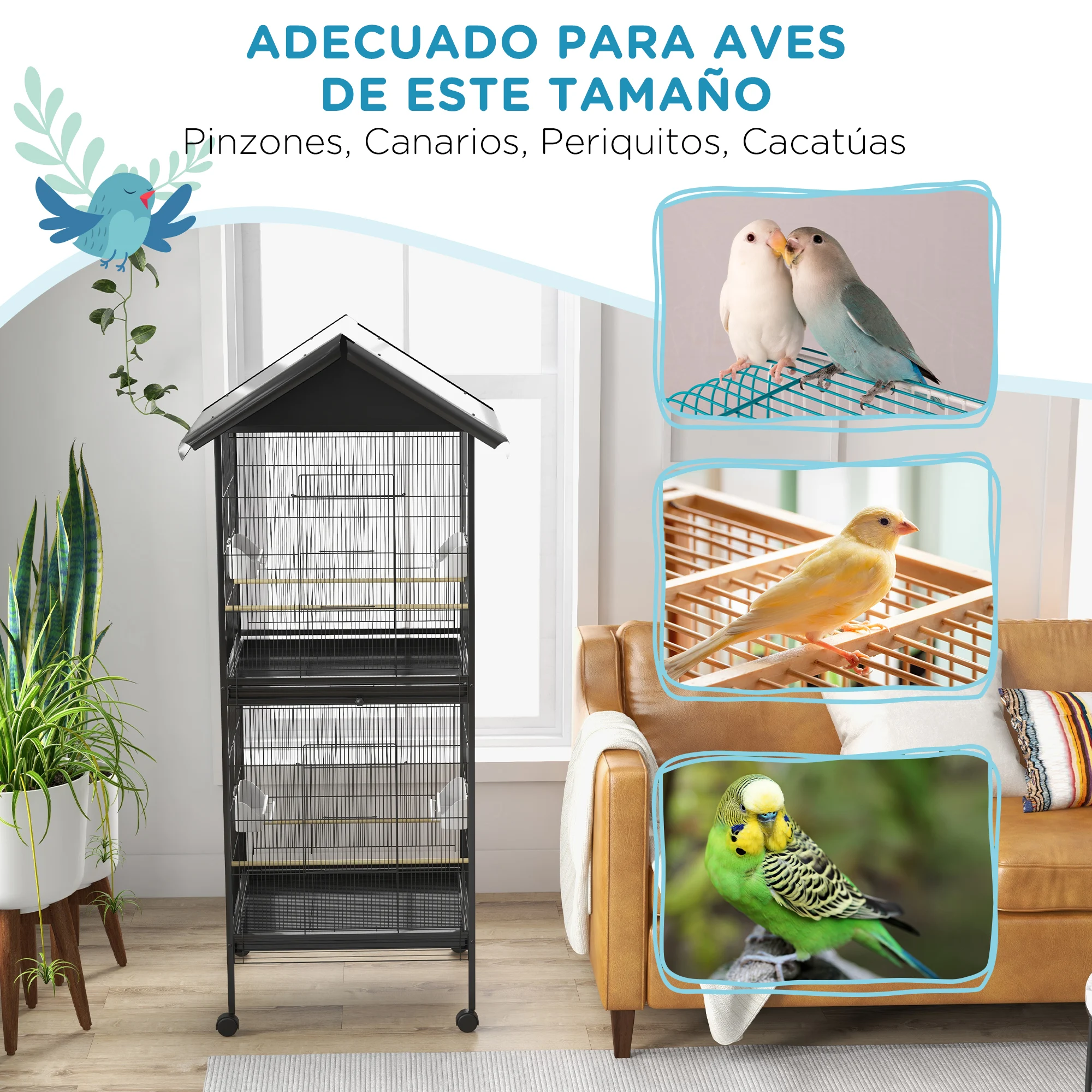 باوهوت-كبير من طابقين طائر أسود ، 2 في 1 ، قفص 78 × 75 × سم