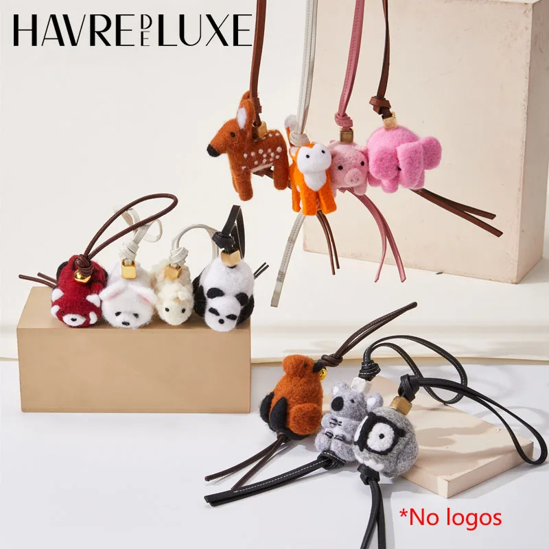 Handmade sheepskin Rope Bag Charm Felt Animal Pendants Cute Car Key Chain DIY Decorative Charm Otter Sea Lion Panda Pendants