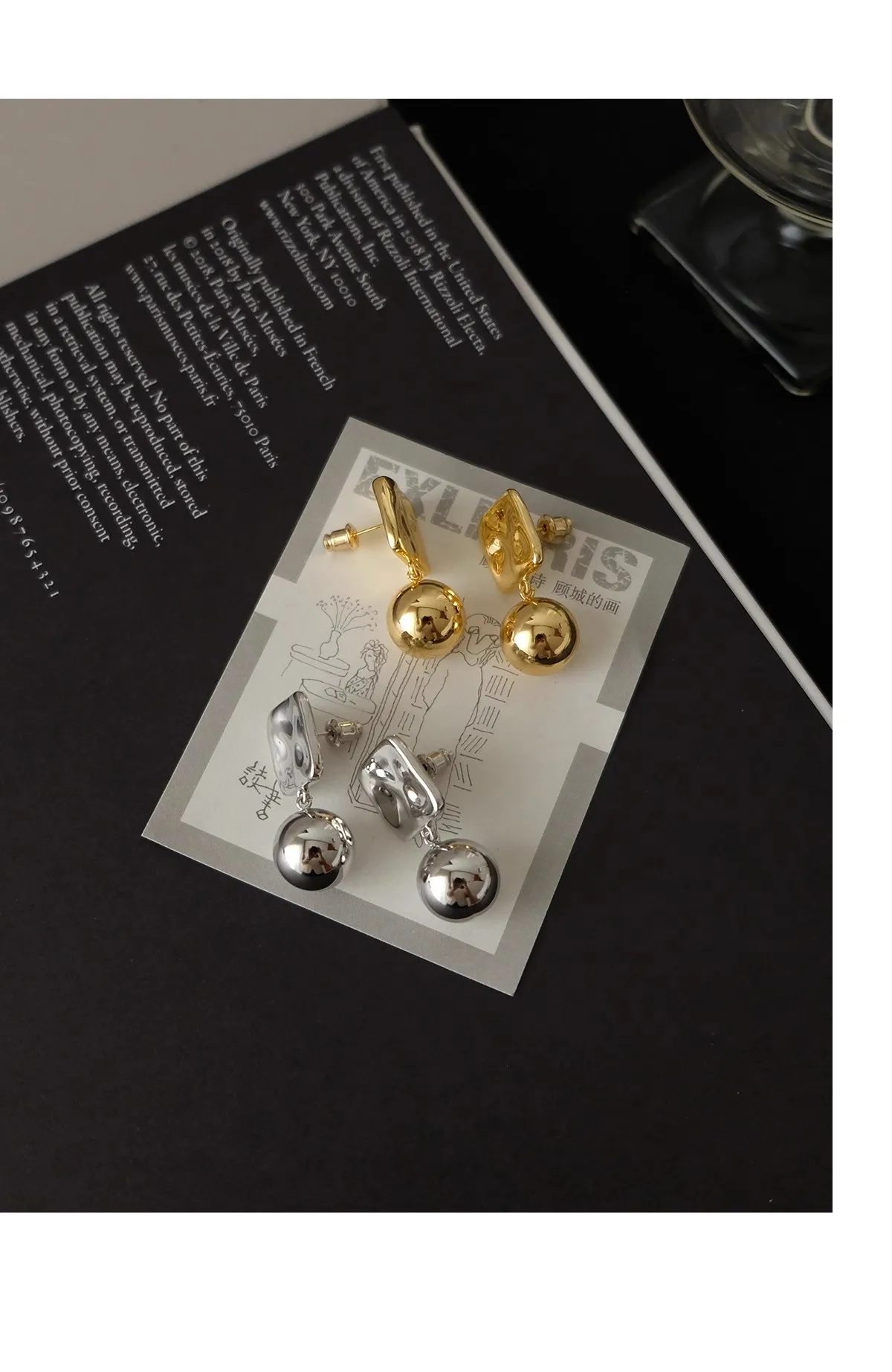 Brass With 18K Gold Ball Drop Earrings Women Jewelry Punk Party Gown  Runway Korean Japan INS Boho Top