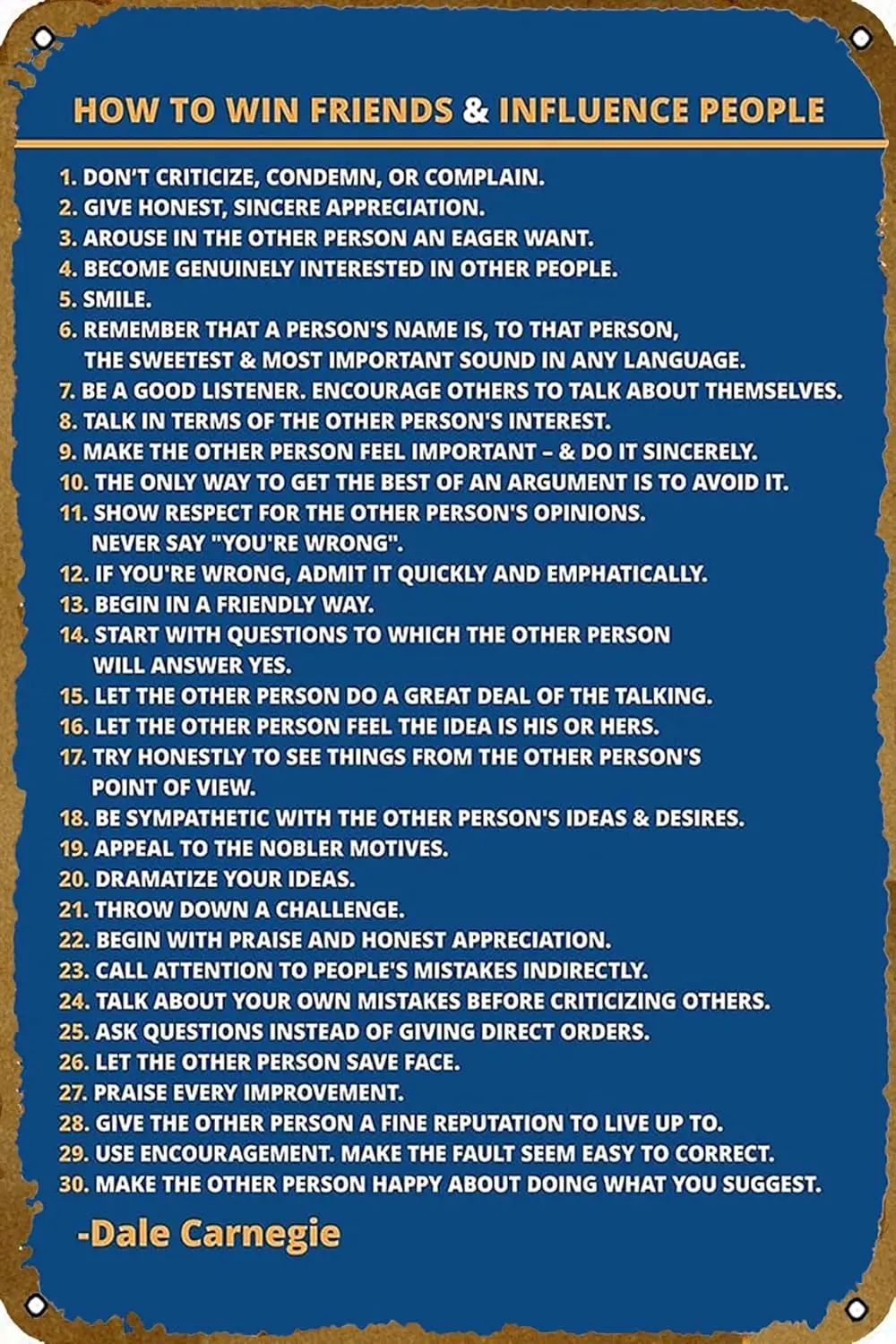 Dale Carnegie How to Win Friends and Influence People Poster Poster 8x12 Inch Retro Vintage Metal Sign Home Man Cave Art sign