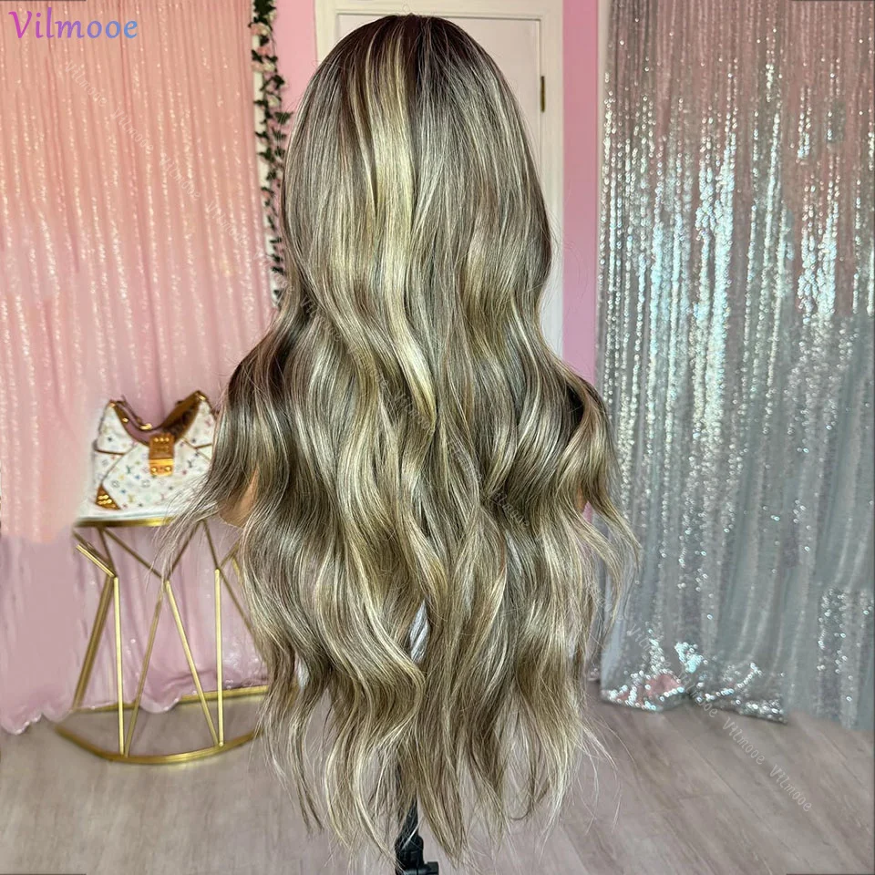 Hoogtepunt Bruin Blond Body Wave 13x4 Zijden Top Menselijk Haar Pruiken met Baby Haar Pre Geplukt 5x5 Nep Hoofdhuid Sluiting Menselijk Haar Pruik