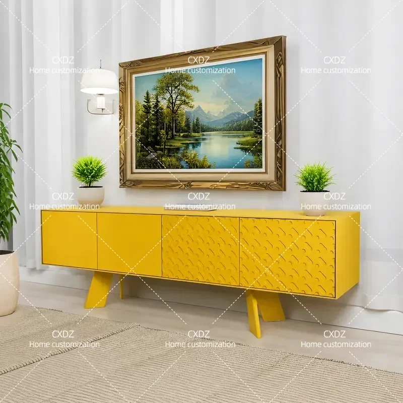 Nordic Light Luxury Painted TV Cabinet Living Room Solid Wood Audio Visual Cabinet Modern Simple Small Apartment Floor