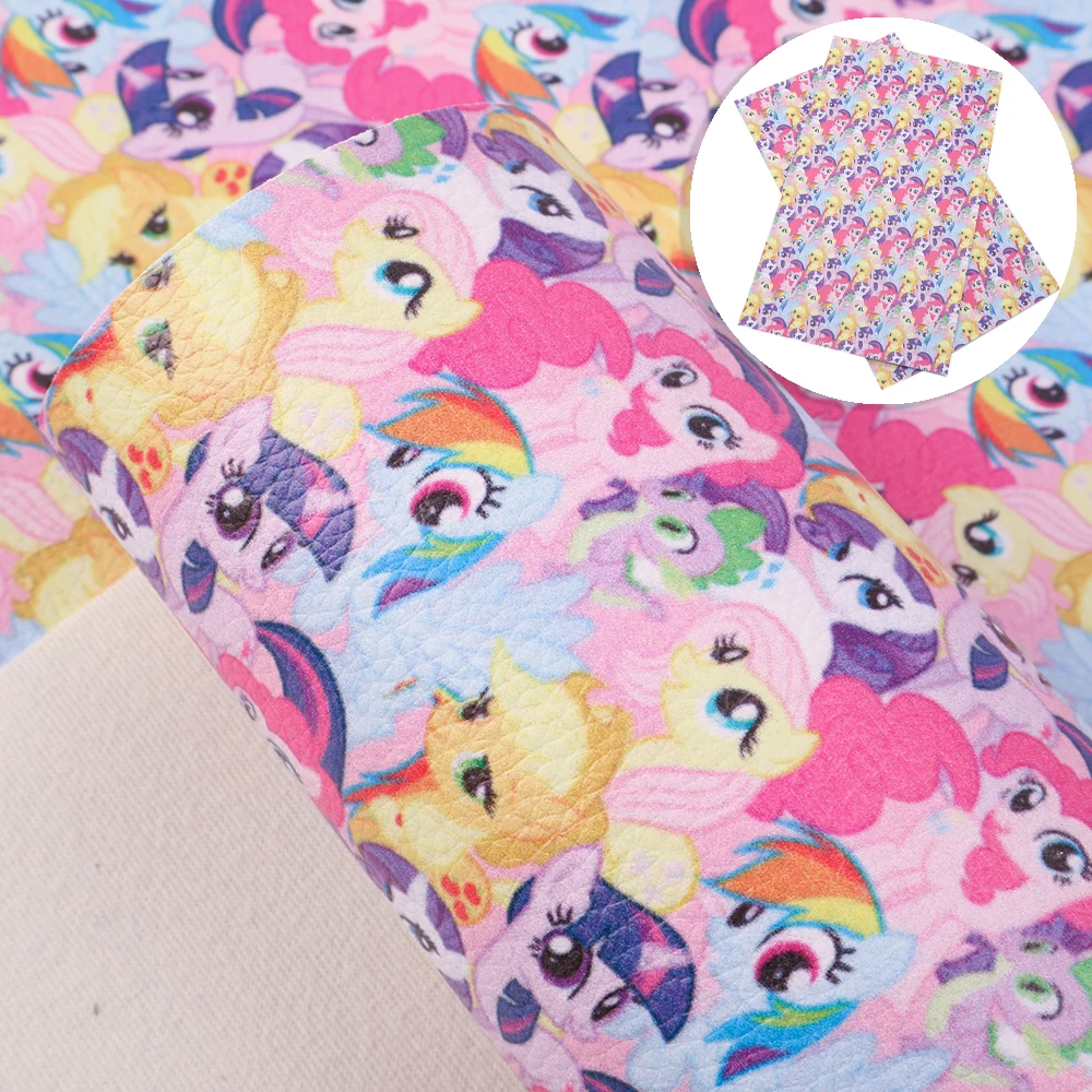 20*33cm Cartoon Pony Lychee Pattern Faux Leather Sheets Soft Synthetic Fabric for Earring Bags Bow Jewelry Wallet DIY Craft