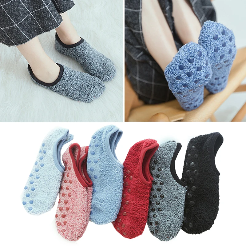 

New Women Socks Winter Floor Socks Velvet Indoor Short Non-slip Super Thicken Soft Boat Socks Solid Color Warm Sock Slippers