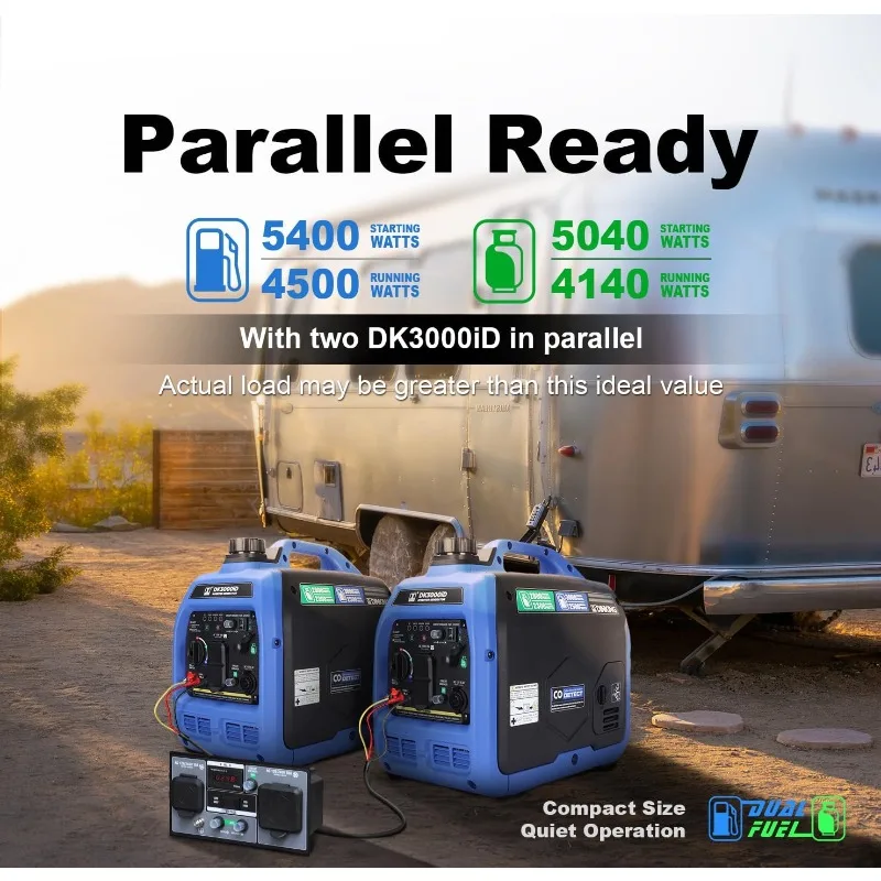 مولد عاكس الوقود المزدوج 3000 واط، يعمل بالغاز LPG، خفيف الوزن هادئ، جاهز متوازي، تنبيه ثاني أكسيد الكربون، للتخييم في الهواء الطلق RV #5