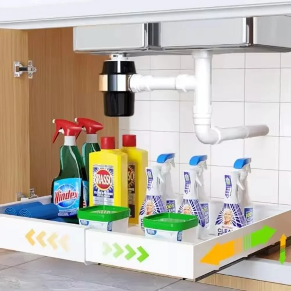 Picture 7: Adjustable Pull-Out Cabinet Storage Rack Slides Out Cabinets Drawers For Kitchen Use Non Punching Pull Out Slide Storage Racks
