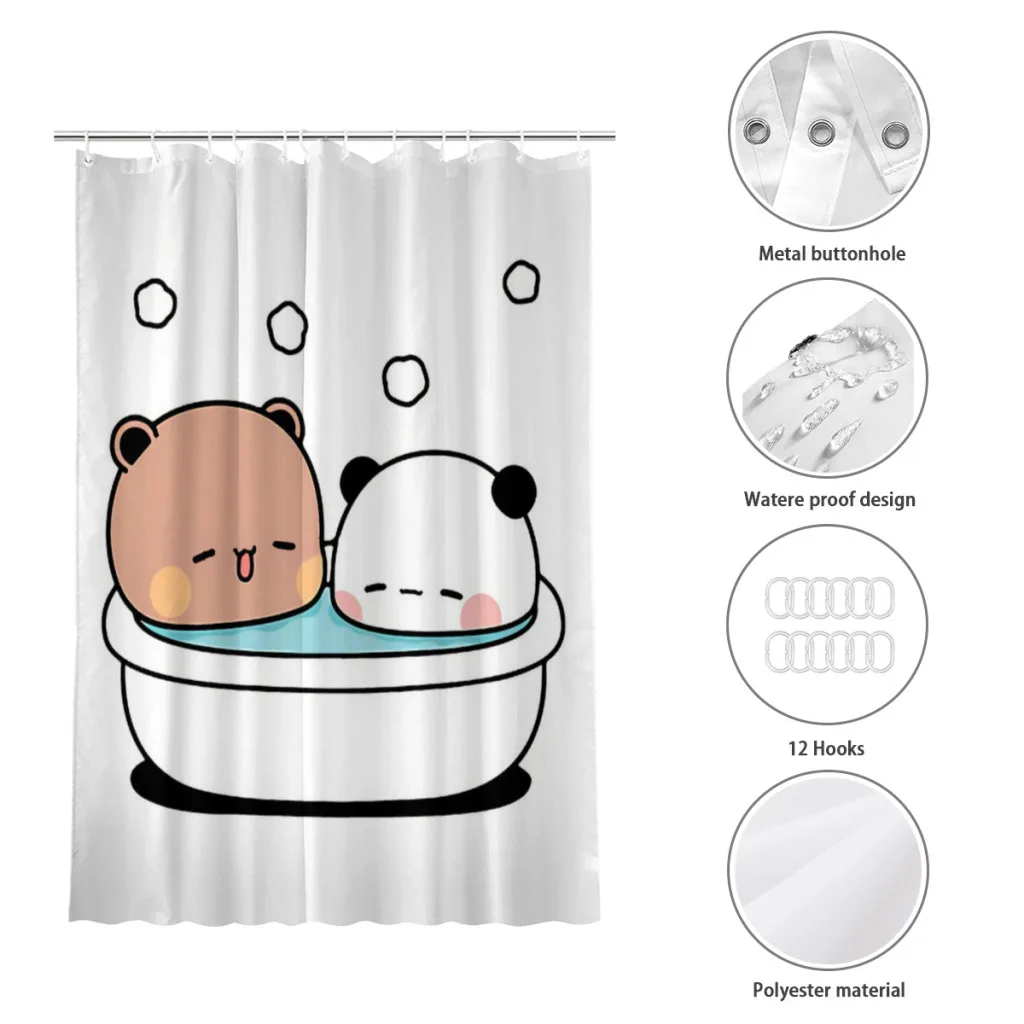 Bear and Panda Bath Bathroom Shower Curtains Bubu Dudu Cartoon Waterproof Partition Unique Home Decor Bathroom Accessories