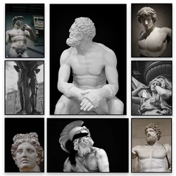 Black and White Modern Sculpture Poster Greek God Statue Prints Apollo Marble David Goddess Canvas Painting Home Wall Art Decor