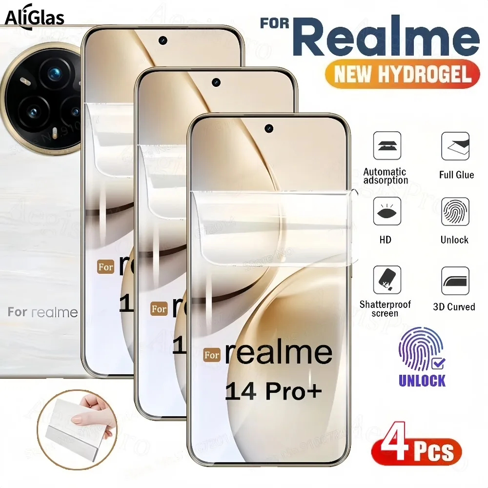 

4pcs HD Hydrogel Films for Realme 15T 15 pro 15 lite 14 Pro Plus 14T 14 Lite Non-Glass Screen Protector Fingerprint Unlock