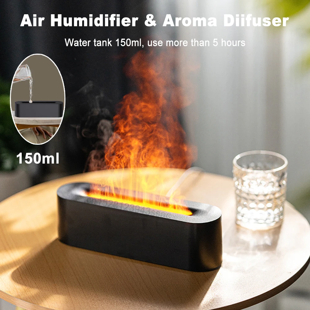 Aroma Diffuser Flame Air Humidifier USB Desktop Simulation Light Aromatherapy Essential Oil Diffuser for Household Humidifier