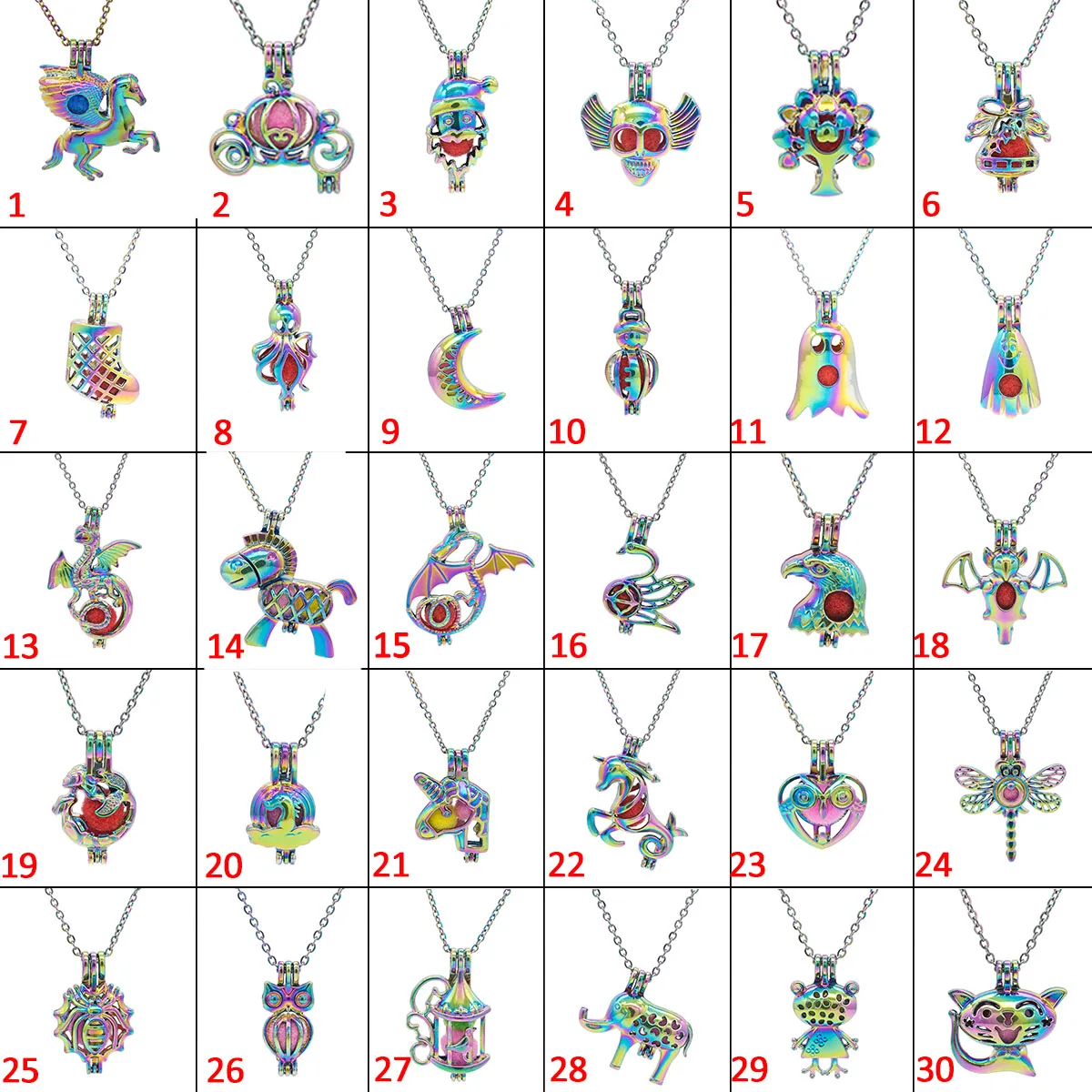 1Pc Animal Dragon Pumpkin Car Unicorn Bird Cage Cat Imp Christmas Spirit Essential Oil Diffuser Locket Pendant Jewelry Necklace