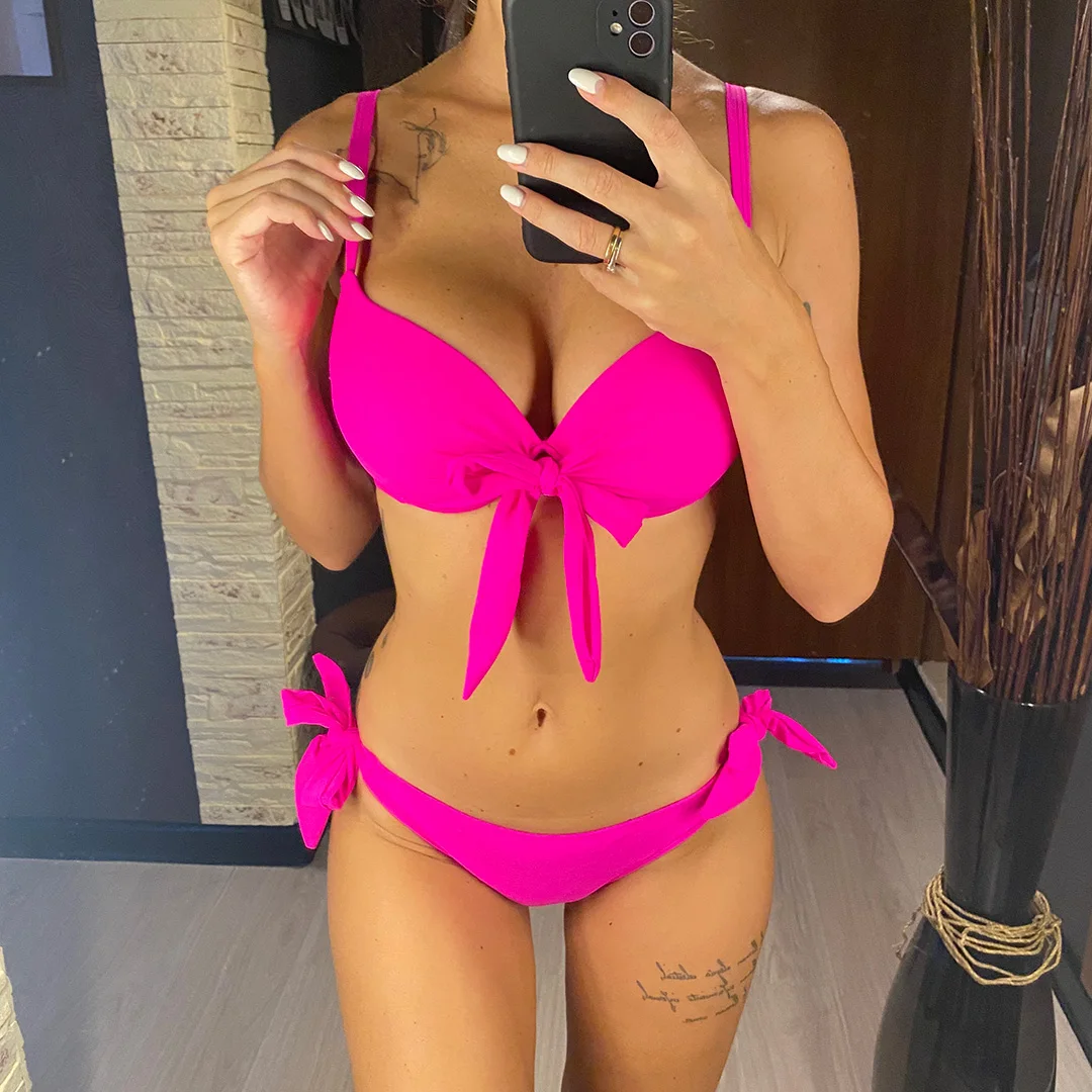 XS - XL, geknoteter Push-up-Bikini, Damen-Badeanzug, zweiteiliges Bikini-Set mit BH-Einlage, Badebekleidung, Badeanzug, Modell V3992. – Detail 7