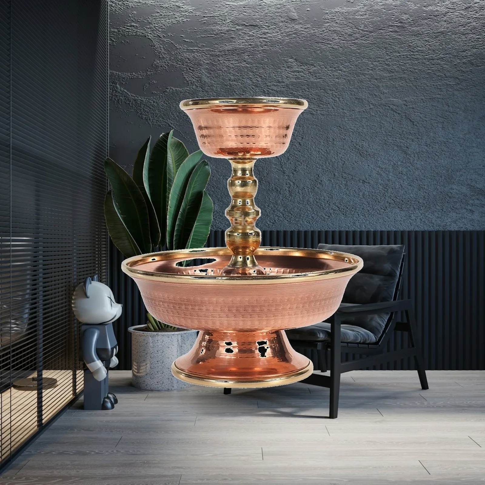 Decorative Red Copper Ritual Vessel Pedestal Offering Bowl with Polished Rims for Traditional Home Ceremony Use