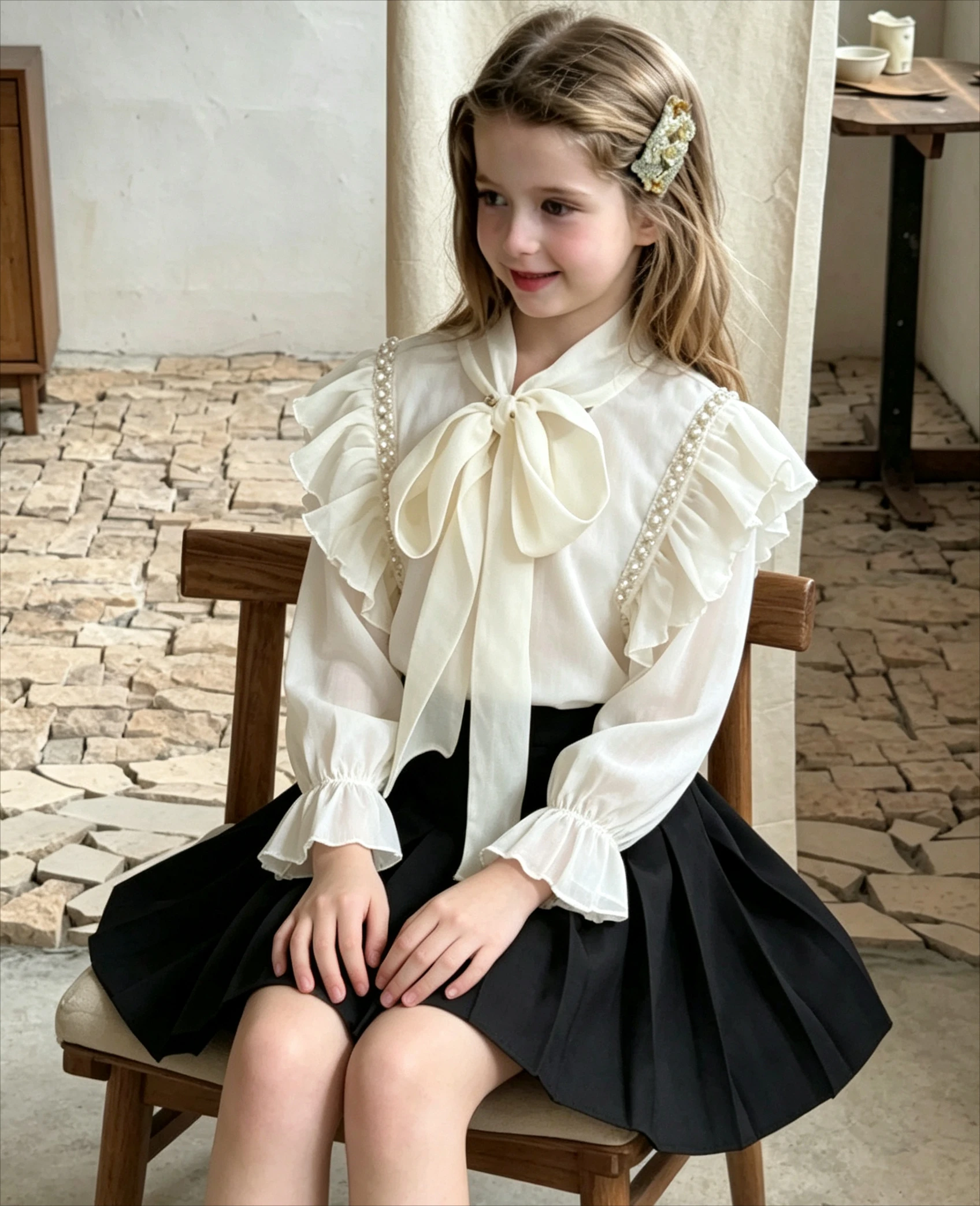 Girls Shirt Nail Bead Tie Small Fragrant Style Top Pleated Skirt 2026 Spring Summer Autumn New Children Clothing