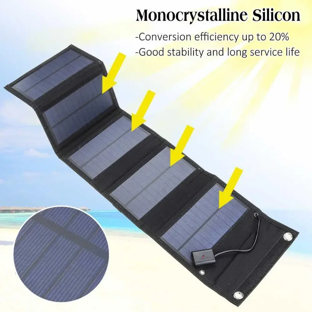 70W Foldable USB Solar Panel Solar Cell Portable Folding Waterproof Solar Panel Charger Outdoor Mobile Power Battery Charger