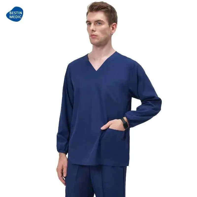 Men S Scrubs Set Doctor Nursing Uniforms Medical Hospital Work Suits Dental Clinical Sanitary Outfit Quick Dry Way Stretch S