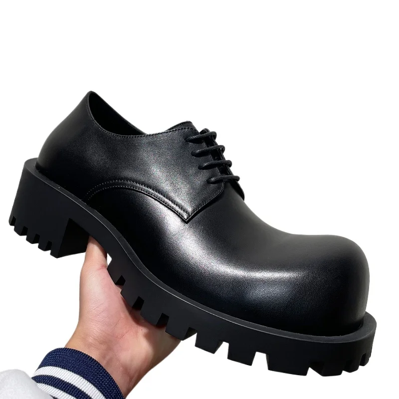 

Derby Shoes for Men's Genuine Leather Hand Sewn Thick Platform Comfortable Breathable Heightening Shoes Round Head Cowhide Shoes