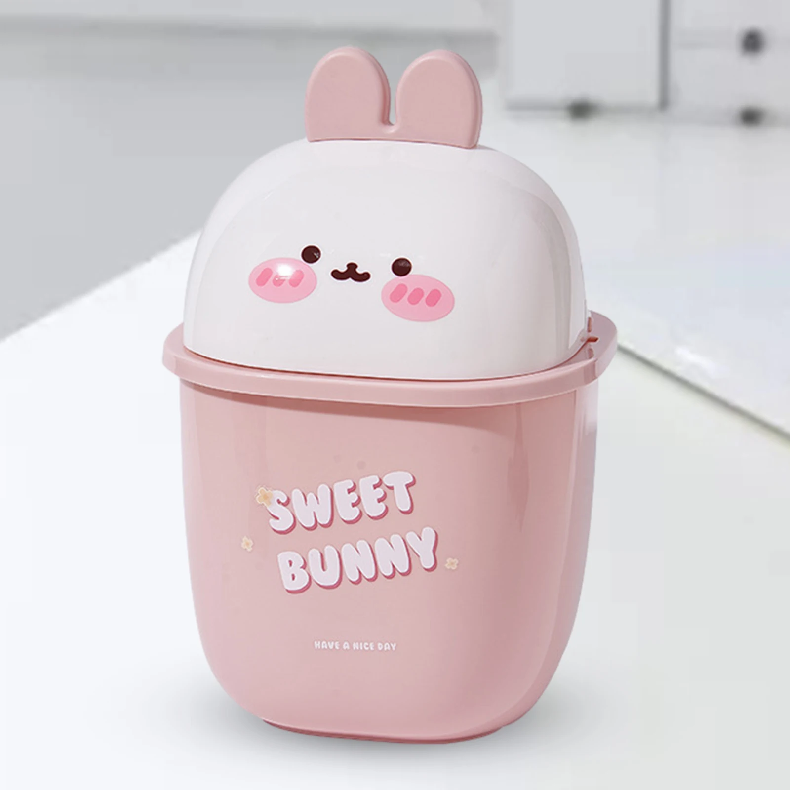 Mini poubelle créative en forme de lapin avec couvercle rabattable, panier de bureau mignon, poubelle de bureau, 5L, HOT