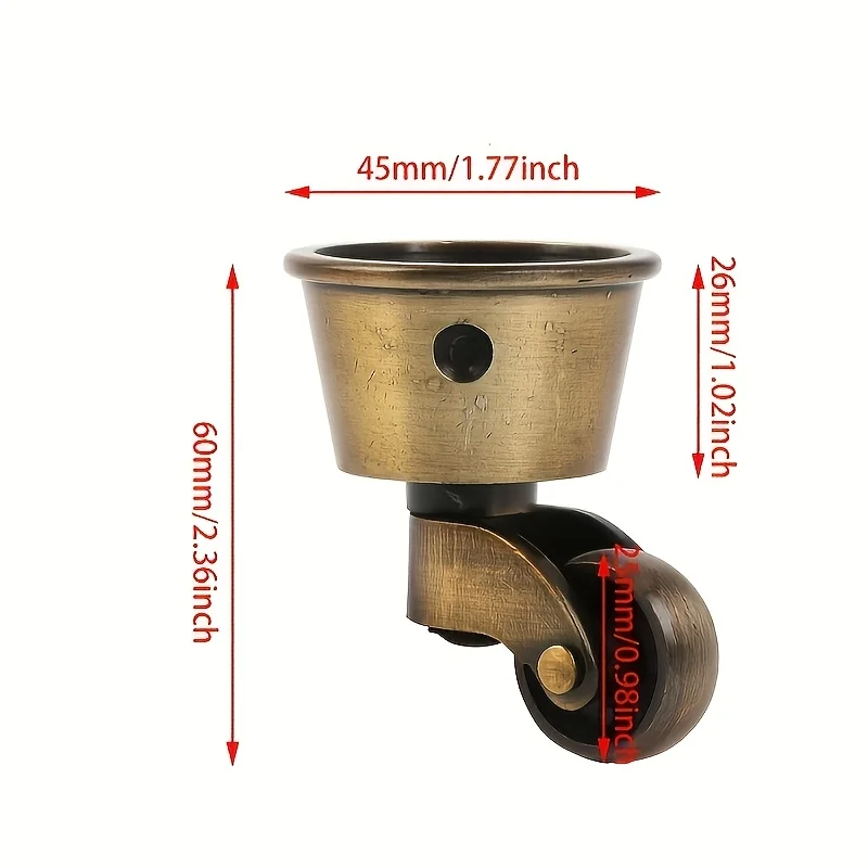 2 pieces of retro zinc alloy swivel wheels suitable for 45mm legs of table and chair furniture, universal silent rollers
