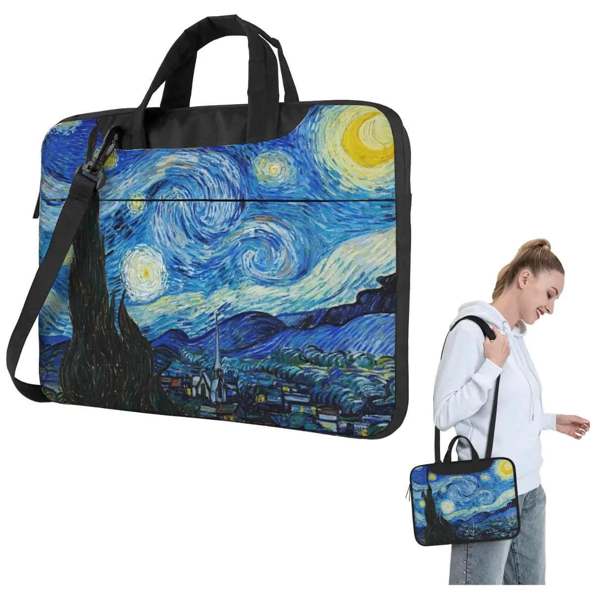The Starry Night By Vincent Van Gogh Crossbody Laptop Bag Case Computer Bag 13 14 15.6 Inch Notebook Pouch for Macbook Pro