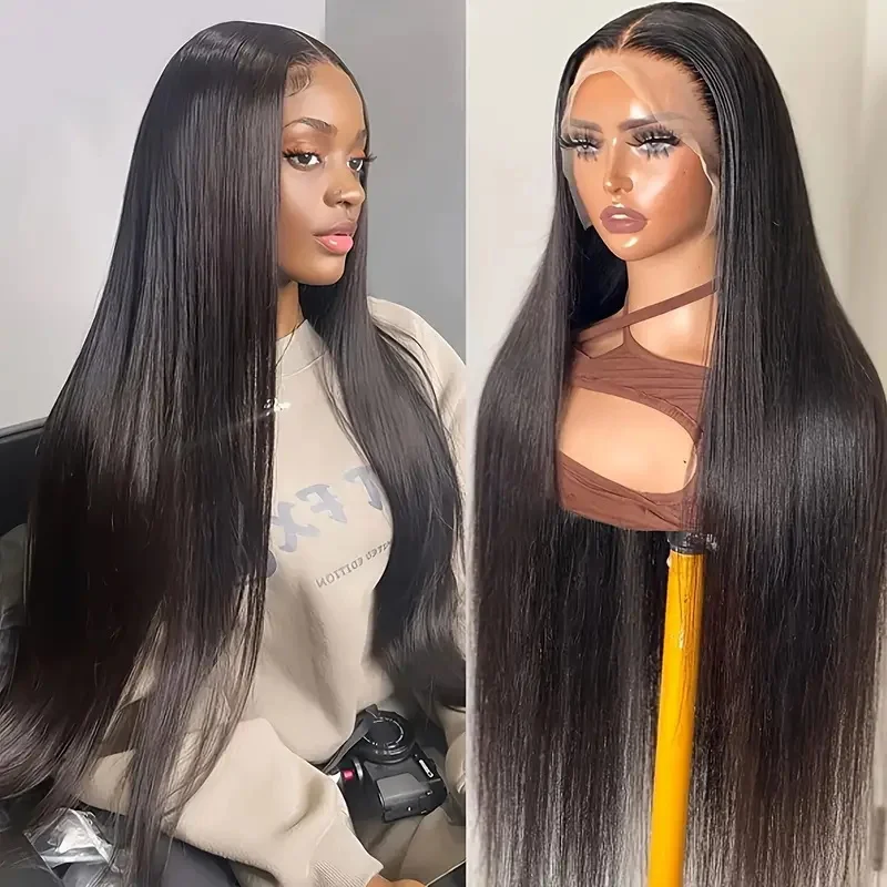 

Lace Front Wigs Human Hair Transparent Lace Straight Natural Color 1B 13x6 Inch HD Lace 200% Density
