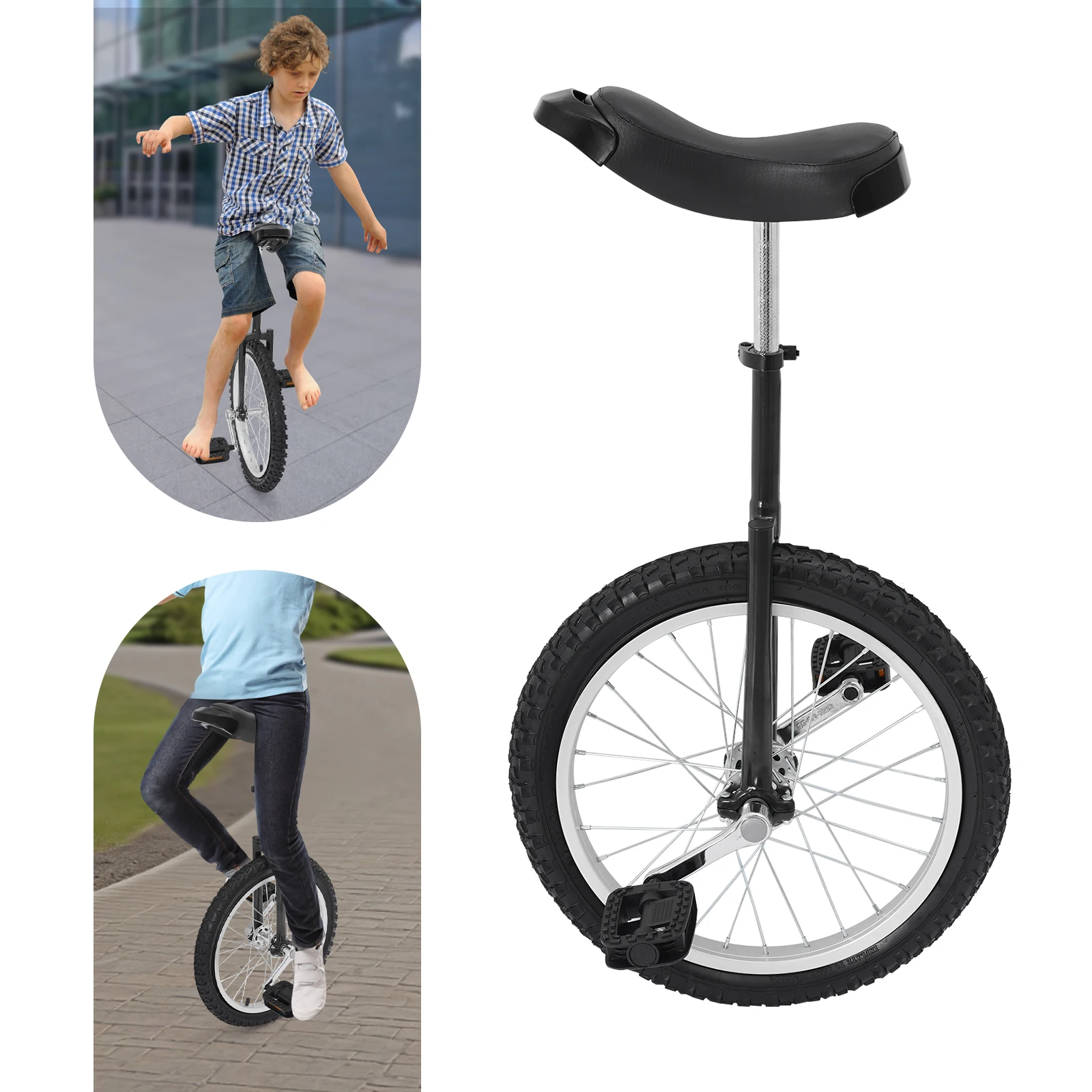 

18in Manganese Steel One Wheel Bike,Yellow/Green/Orange/Black/Blue Adjustable Exercise Unicycle for Students,Office Workers