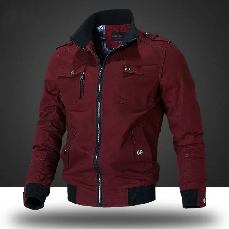 

Autumn Winter Man Jacket Fashion Contrast Color Stand Collar Male Cargo Coat Long Sleeve Pocket Zipper Daily Men Outerwear