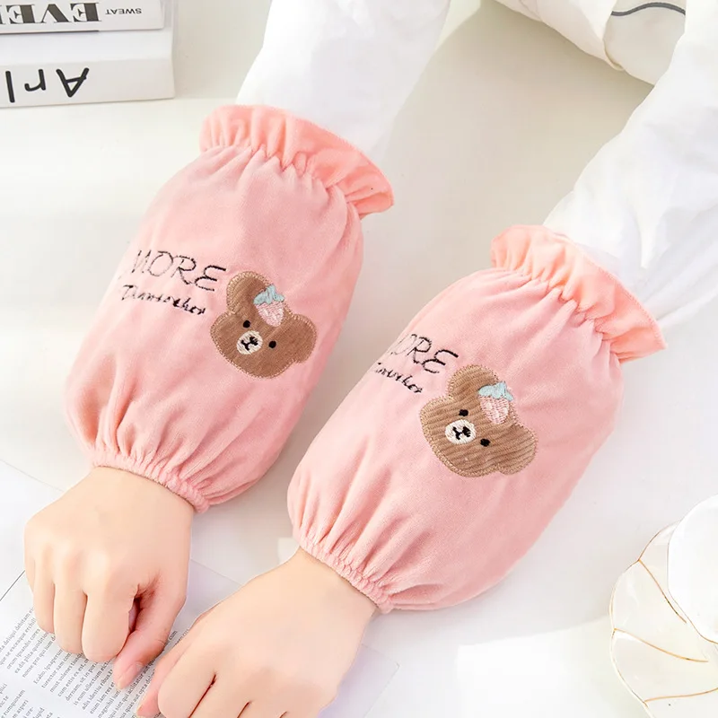 Fleece Lined Short Sleeve Arm Covers Office Work Student Homework Dirt Resistant Adult Women's Protective Arm Pads Autumn Winter