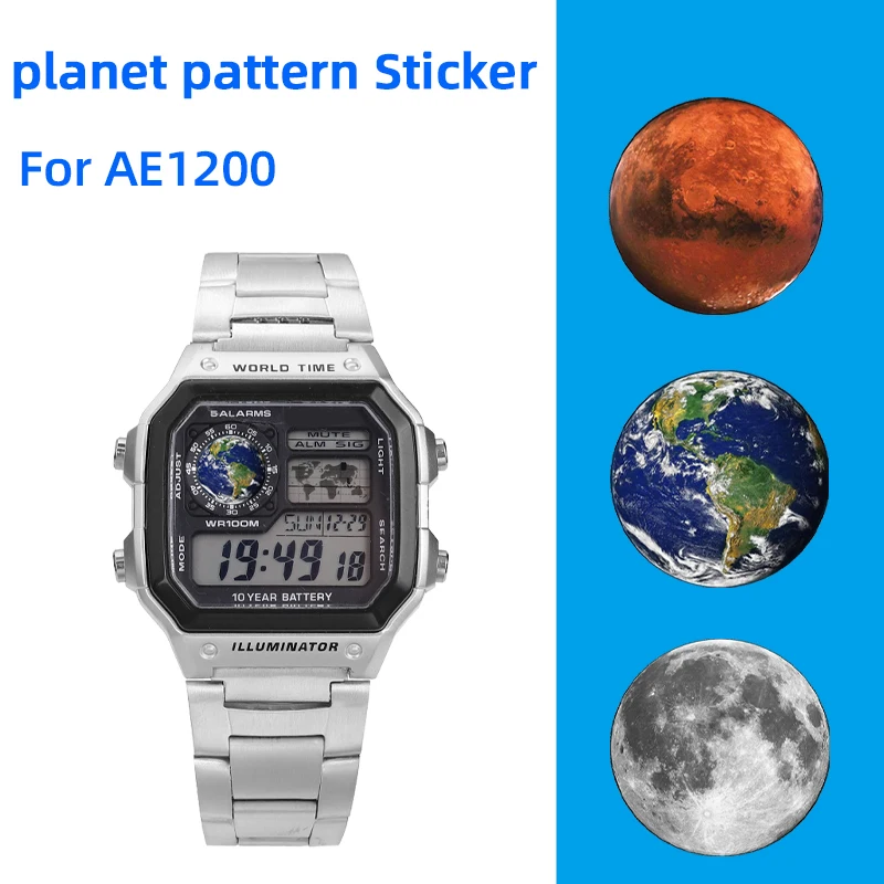 For Casio 3299 module DIY screen modification of planet pattern style AE-1200 stickers watch accessories: Earth Moon Mars