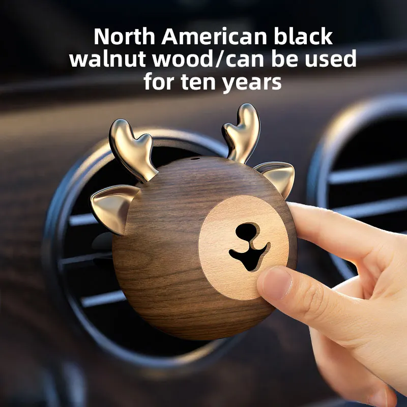 Black Walnut Car Air Freshener Aromatherapy Deer Air Outlet Car Perfume light Fragrance Essential Oil Diffuser Vent Clip Wooden