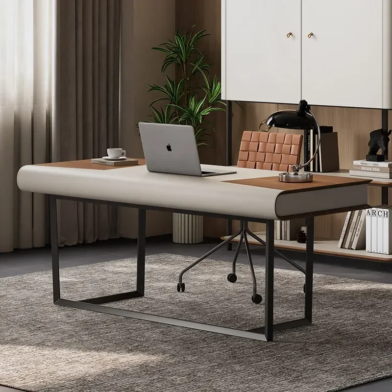 Minimalist Light Luxury Desk High-end Atmospheric Solid Wood Paint Leather Art Computer DeskD21