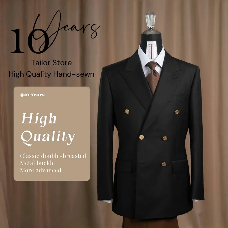 

Black Classic Blazer Double-breasted Men's Suit Notched Collar Metal Button Elegant Formal Banquet Suit Jacket Men's Wedd Attire