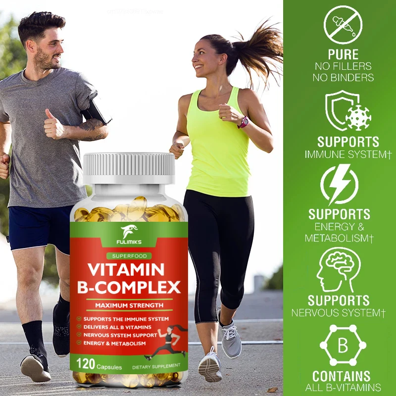 Vitamin B-Complex Capsules (B1, B2, B3, B5, B6, B7, B9, B12, Folic Acid & Biotin) Reduce Stress Supports Better Moods & Healthy