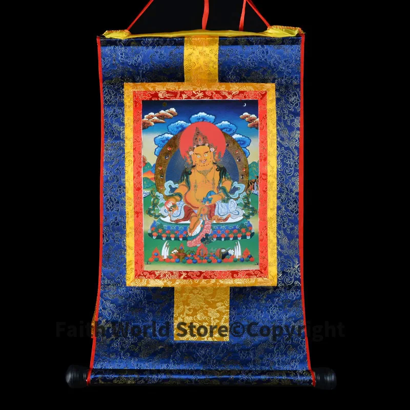 

60 CM Buddha Thang-ga Thangka # HOME Talisman efficacious Protection # Tibetan Buddhism Yellow Jambhala Buddha Hang painting